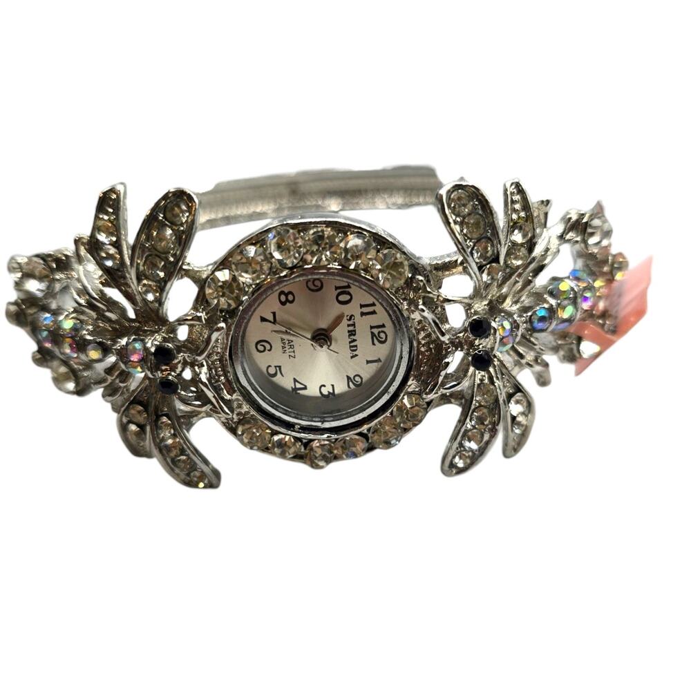 Strada Crystal Women Watch Dragonfly Analog Quartz Movement Silver Tone - Picture 3 of 9